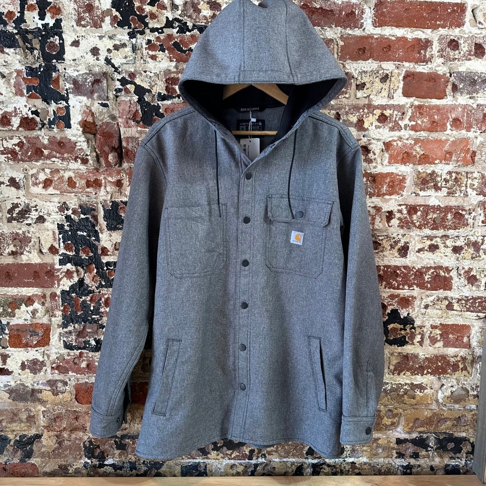 Carhartt Rain Defender Relaxed Fit Hooded Shirt Jacket Gray Mens Medium